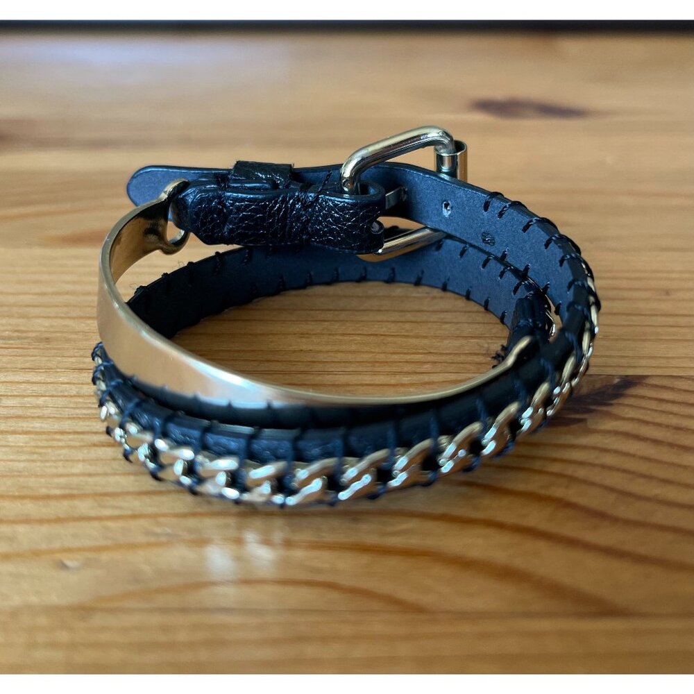 Guess Black Faux Leather and Gold Bracelet